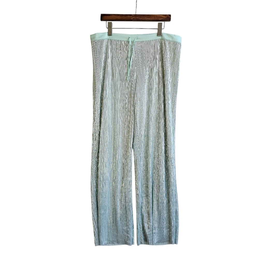 Victoria’s Secret Mint Green Silver Metallic Plissé Wide Leg Pants XL
